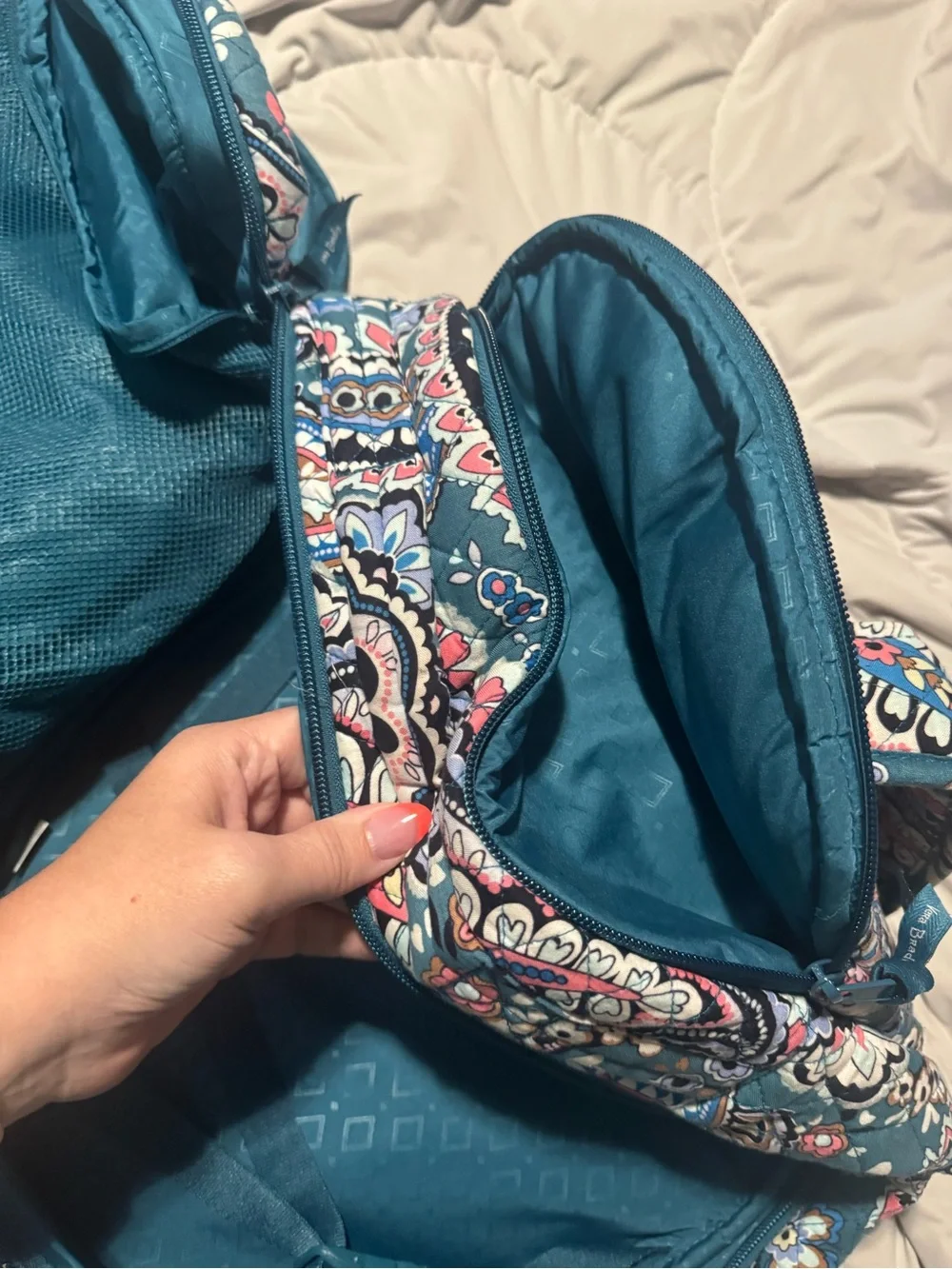 Vera Bradley Teal Paisley Quilted Backpack with Multicolor Accents - Picture 7 of 7